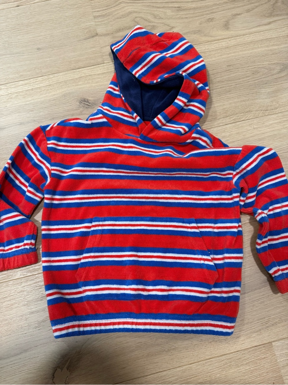 Mini Boden Red, Blue & White Striped Hooded Pullover